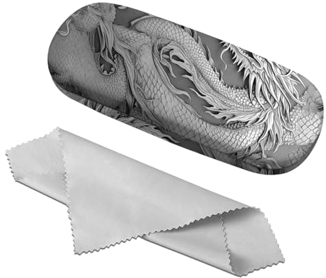 Zewurtuw Brillenetui, Hartschale, Sonnenbrille, schützende Brillen-Halter, Box mit Reinigungstuch für Damen, Mädchen, Männer, niedlich, M14-Drache, Einheitsgröße