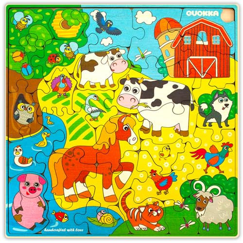 QUOKKA Wooden Farm Puzzles for Kids Ages 3-5 – 28 Pieces Toddlers Kids Puzzles Ages 4-8 Year Olds – Wood Farm Toys for Children 6-8 yo