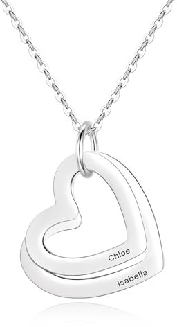 Y & Z Personalized Multi Heart Necklace with Engrave 1,2, 3 or 4 Names on Heart Shaped Pendant, Made in the UK Gift for Her Mum Family Member Gift Box