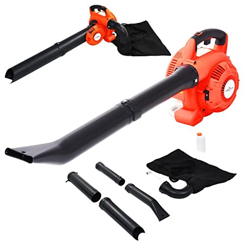 ShCuShan Laubbläser 3 in 1 Benzin, 26 cc, Orange, elektrischer Laubsauger, variable Geschwindigkeit, zum Blasen, Saugen und Zerkleinern von Blättern