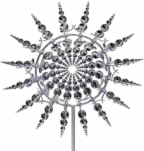 Wind Spinners for Garden,Windmills for the Yard Unique and Magical Metal Windmill Wind with Metal Garden Stake, Wind Spinner Outdoor Metal Large for Yard Lawn Patio Garden Kinetic Sculptures, Silver