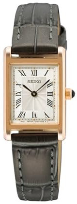 SEIKO Quartz Armbanduhr für Damen in der Farbe Schwarz mit Armband aus Leder, Wasserdichtigkeit: 3 bar, Gehäusedurchmesser: 19 mm, SWR096P1