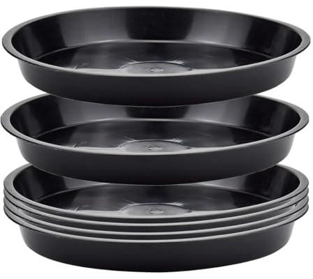 Senda 6 Stück Blumentopf Untersetzer Rund Kunststoff Blumentopf Wassertropfschale Pflanzschale für Indoor Outdoor Garten Pflanzen Blumen Gemüse (Schwarz, 20cm)