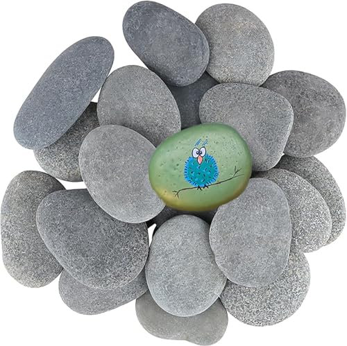 MUKSEUT 40 PCS 7-10 Cm / 3-4 Inch Grey Flat Painting Stone Pebbles, Natural Beach Pebbles, Stones for Painting Decorative