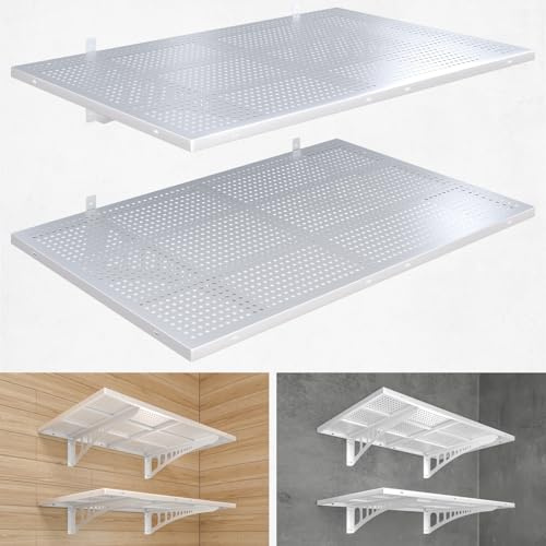 YIFRO Garag-Wandregal, robust, 227 kg Tragkraft, Garagenregal, Wandmontage, Garagenregal mit Haken, Weiß, 2 Stück