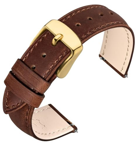 ANNEFIT Uhrenarmband 19mm für Herren Damen, Lederarmband Vintage mit Gold Schnalle, Schnellverschluss Ersatzarmband (Karamell)