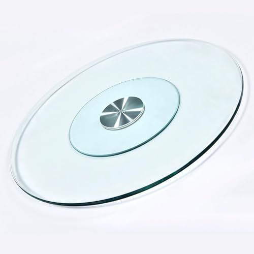 Sljovexity Plateau Tournant en Verre 60-80 Cm, Plateau Verre Rond Silencieux Base, Lazy Susan en Verre, Assiette De Service Rotative Tourne À 360 Degrés, pour La Maison, Banquets, Cuisines(60cm)