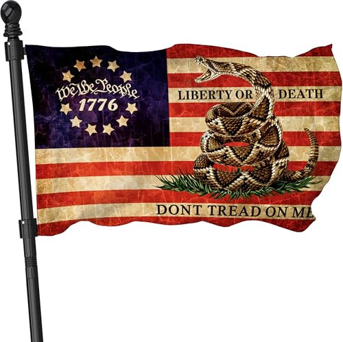 Dont Tread On Me Flagge, 90 x 152 cm, für draußen, doppelt bedruckt, Aufschrift Don't Tread On Me, Banner, amerikanische Gadsden-Kasselschlange, Gartenflagge, Outdoor, UV-beständig