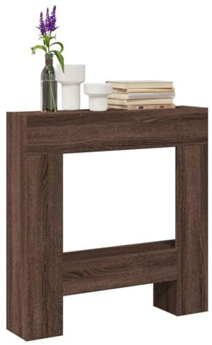 Homgoday Kaminumrandung Kaminverkleidung Kaminkonsole Deko Kaminrahmen Kamingehäuse Dekokamin Wohndekoration Kaminsims Dekokamin für Wohnzimmer Braun Eichen-Optik 81x18x82 cm Holzwerkstoff