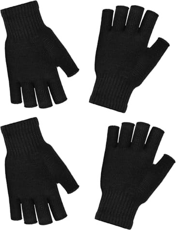 ONEREED 2 Pairs Fingerless Gloves for Women Men Driving Cycling Half Finger Winter Warm Touchscreen Black Knit Gloves for Working Writing Typing Running