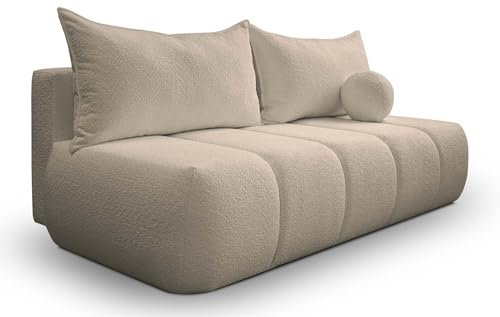 Kaiser Möbel - Sofa mit Schlaffunktion und Bettkasten, Schlafsofa mit Bettzeugbehälter, Wohnlandschaft, Klappsofa, Relaxsofa, Polstersofa, Zierkissen, Bequemes Couch für Wohnzimmer, Piano, Beige