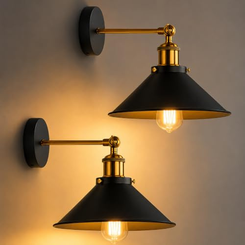Industrial LED Wall Light Vintage Cone Black Inner White Wall Sconce Adjustable Antique Wall Lighting Fixture E27 for Restaurants Galleries Aisle Kitchen Living Room
