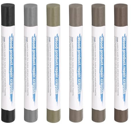 sourcing map Wood Filler Sticks 6 Colors Wooden Wax Touch Up Furniture Repair Crayons for French Gray, Black, Gray Cloth, Gray1, Gray2, Gray Oak