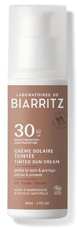 Laboratoires de Biarritz - Crème Solaire Visage Teintée Dorée - SPF30 - Certifiée Bio - Protection Anti-UVA/UVB et Lumière Bleue - 50 ml - Fabriquée en France