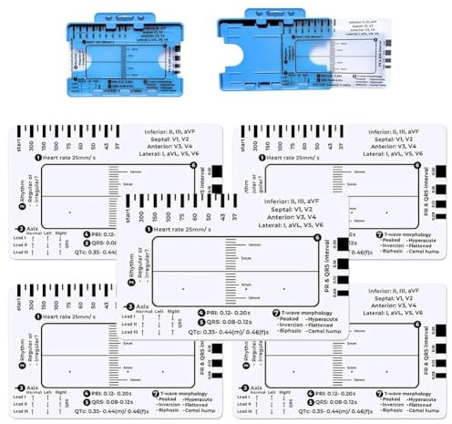 Juqoyue EKG-Lineal mit 7 Schritten, EKG-Lineal mit 7 Schritten Zur EKG-/EKG-Interpretation, EKG-Referenzhandbuch-Lineal, EKG-Messschieber-Messwerkzeug