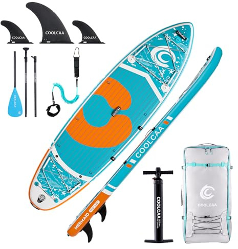 COOLCAA SUP Board, 355cm (Extra Groß) Stand Up Paddling Board, Aufblasbares Stand-Up Paddle Board mit 86cm Extra Breit, Fishing Paddleboard mit Zubehör & Tragetasche für Adults, 222 kg