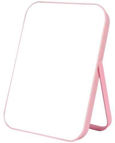 OSDUE 17.5 × 24cm Spiegel Super HD, Tischspiegel Faltbare, Tragbar Kosmetikspiegel, Klappbarer Reisespiegel für Tischplatte, Handheld, Zuhause und Reisenutzung(Rosa)