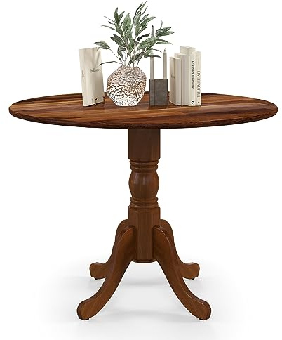 LIFEZEAL 100cm Runder Esstisch, Esszimmertisch für 4 Personen, Küchentisch Esszimmer Tisch Holz mit Säulenfuß, Dining Table Vintage für Bistro Küche Restaurant (Nussbaum)