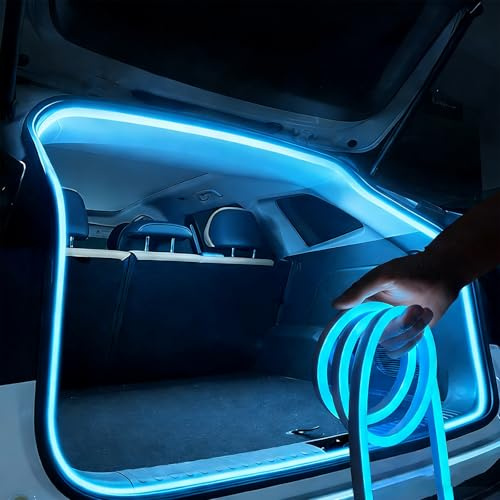 Kofferraum Lichtstreifen, 4m LED Kofferraum Streifen, Dynamic Flowing Car Trunk Light Strip, Kofferraumbeleuchtung Led, Automatischer Sensor Tail Box für Auto Kofferraum (Mit Blau Lauflichtefekt)