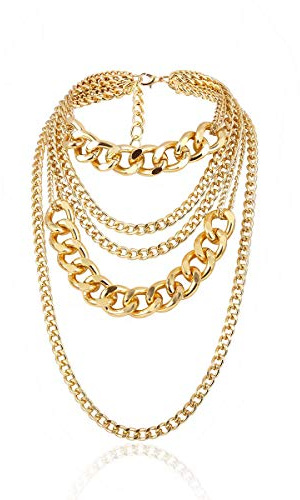 IHLOOTD Kubanische Halskette Damen Goldene Dicke Halskette Layering Necklace Gold Hip Hop Necklace Dicke Goldkette Karneval für 80er 90er Jahre Accessoires, Karnevalszubehör, Geschenke für Frauen