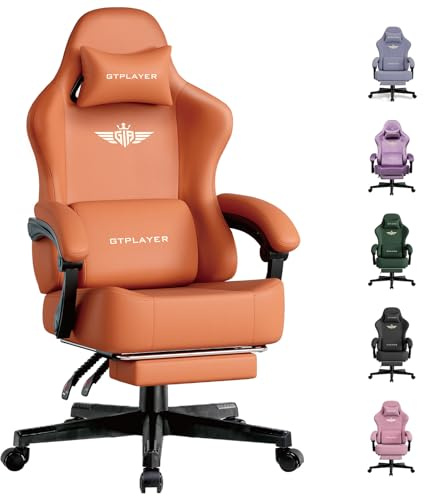 GTPLAYER Gaming Stuhl, Atmungsaktiver Bürostuhl,bürostuhl ergonomisch, Hochwertiger - Kunstleder,Ergonomischer PC Stuhl, 160° Verstellbare Rückenlehne und ausziehbare Fußstütze,Tragkraft 180 kg,Orange
