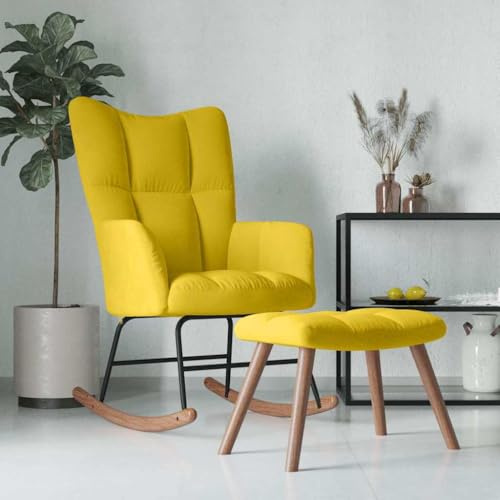 Solivagant Chaise à Bascule avec Repose-Pied Jaune Moutarde Velours,(9.85 KG)