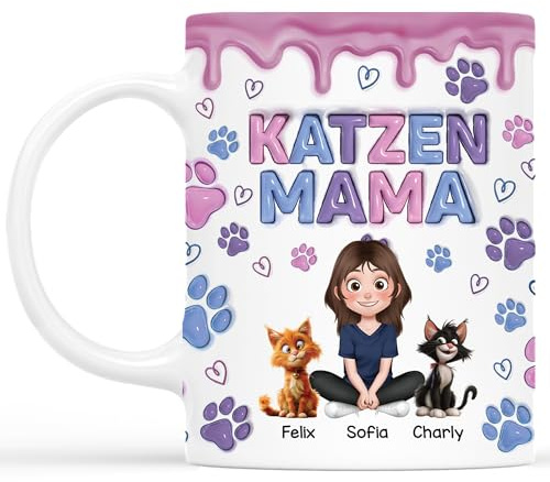 Geschenke Mall Personalisierte Tasse - Katzenmama Katzenpapa Cartoon - Katze Tasse, Personalisiertes Geschenk für Katzenbesitzer Frauen, Tasse Katzenpapa, Katzenmama, tasse katzenmotiv (Weiblich #2)