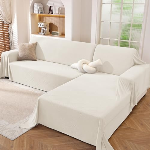 Ystyle Weich Sofabezug L Form 2-Teilige, 200x280+200x300 cm, Creme | Waschbarer Atmungsaktiv Sofabezug Ecksofa, Rutschfest Couch Überzug L Form, Sofaüberwurf Bequem, Multifunktionale Möbeldecke