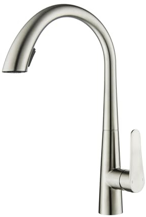 Kitchen Tap, Brushed Nickel | 2 Water Mode Pull Out Sprayer, Retractable and 360 Swivel, Leed Free Kitchen Mixer Tap