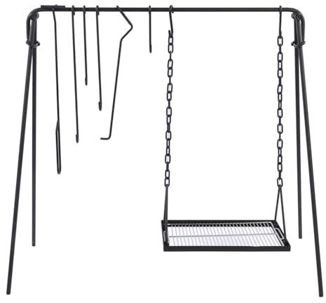 MasYosh Swing Hanging Campfire Cooking Stand Durable Swing Grill for Outdoor Cooking with 6 S Hook for BBQ Picnic Fire Pit Beach Grass Slope