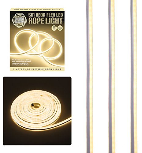 Global Gizmos 47530 5 Metre LED Strip Lights / Flexible Rope Lights / Neon Style Glow / Great for Bedrooms & TV Backlight / Indoors or Outdoors / Warm White Colour