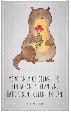 Mr. & Mrs. Panda Gäste Handtuch Otter Blumenstrauß - Geschenk, niedlich, Frottier, Gästetuch, Sport Handtuch, Reisehandtuch, Otter Seeotter See