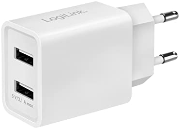 LogiLink PA0185 Steckdosenadapter/Ladegerät mit eingebautem IC und Überstrom, Kurzschluss-und Überspannungsschutz, 2X USB-Port (max. 10,5W), z.B. für Smartphones, eBooks, Tablets, etc