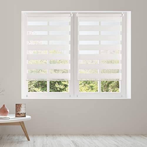 STORESDECO - Store Enrouleur Jour et Nuit avec Double Tissu, Store Zébre, Installation Facile, sans Perçage, Idéal pour Les Fenêtres Battante et Basculante | EasyFix, Couleur Blanc, 75 cm x 180 cm