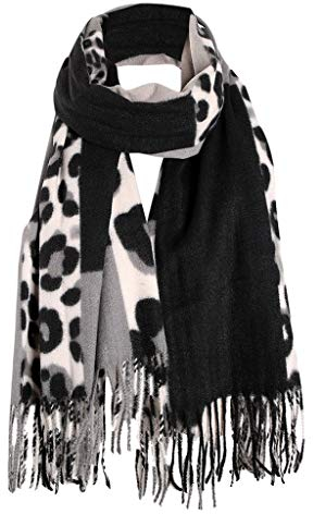 Lazzboy Schal Frauen Damen Kaschmir Starker Warmer Leopard Druck Farben Zusammenpassender Troddel Warm Herbst Unifarben Mit Quasten/fransen Schals Stola Mehrweg(B)