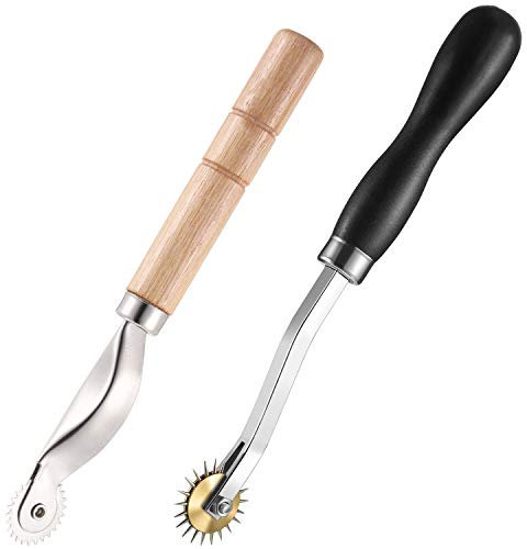 2 Pieces Tracing Wheel Sewing Tools Needle Point Tracing Wheel Leather Paper Cloth Sewing Overstitch Wheel Tool Serrated Tracing Wheel with Wooden Handle for Leather Edges