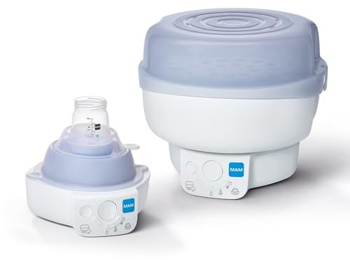 MAM Elektrischer Sterilisator und Erwärmung von Express-Flaschen, Kapazität für bis zu 6 Flaschen, Lieferumfang: 1 Anti-Kolik-Flasche 160 ml und Original-Schnuller Start 0-2 Monate