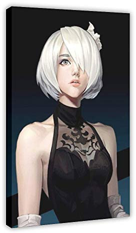 Game 2B Nier Leinwand-Poster, Schlafzimmer, Dekoration, Sport, Landschaft, Büro, Raumdekoration, Geschenk, 60 x 90 cm, Rahmen