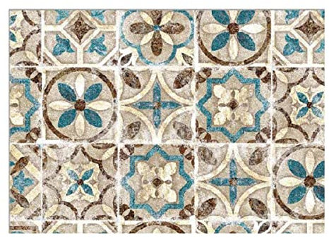 Rétro Rouleau Sticker Carreaux de Ciment Marron et Bleu 45 x 150 cm