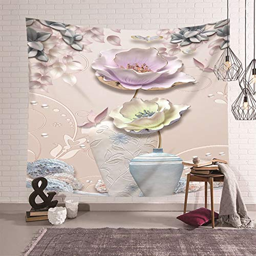 Daesar Wandbehang Hippie, Wandteppich Zimmer 3D Blumen in der Vase Tapisserie Psychedelic 150x150CM Wall Hanging Hippie Tapestry