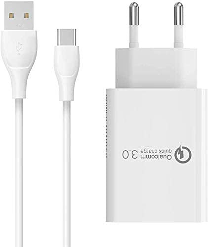 Cargador Enchufe USB Quick 18W 3A y Carga ULTRARAPIDO USB Tipo C Cable para Xiaomi Redmi note8 9 Mi A1 A2, Samsung Galaxy Original S10 S9 S8 A8 A9 A3 A5 A7, Huawei P10 P20 P30 Mate