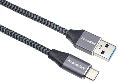 PremiumCord Connexion Câble USB-C sur USB A, Câble de Données SuperSpeed Jusqu'à 5 Gbit/s, Charge Rapide Jusqu'à 3A, USB 3.2 Génération 1, Tresse de Câble Textile, Couleur Noire, Longueur 1 m