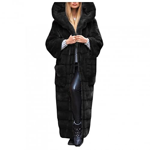 Kanpola Kunstpelz Mantel Damen Lang Faux Fur Kunstfell Jacke Herbst Winter Warm Pelzmantel mit Kapuze Elegant Felljacke Winterjacke Outwear mit Tasche