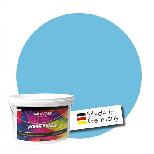 WALLCOVER hochwertige Wandfarbe für Innen im Kinderzimmer | Türkis Blau | 1L für 8m² | Innenfarbe | auch für Baby- & Jugendzimmer | Hochdeckend (Klasse 1) | Profi Qualität aus Deutschland