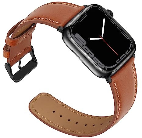 Anlinser Lederband Kompatibel mit Apple Watch Armband 49mm 46mm 45mm 44mm 42mm 41mm 40mm, Ersatzbänder für Damen Herren Kompatibel mit iWatch Ultra 2 Serie 10 9 8 7-1 SE (42/41/40/38mm, Braun)