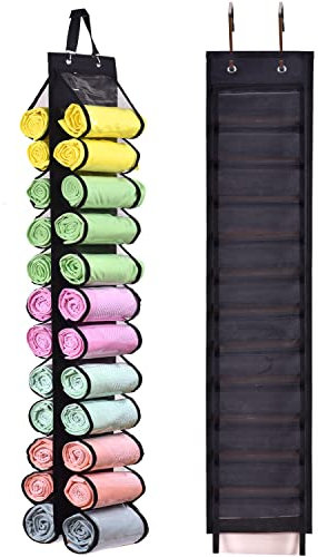 T-shirts Storage Bag Storage Hanger Can Holds 24 Leggings or Shirts Jeans Compartment Storage Hanger, Foldable Leggings Organizer Clothes, Portable Clothes Wardrobe for Rolls Clothes (Black-L)