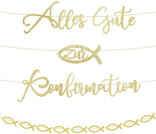 Alles Gute zur Erstkommunion Girlande Glitzer Gold Heilige Kommunion Banner Girlande, Papiergirlande für Kommunion Sakrament Jungen Mädchen