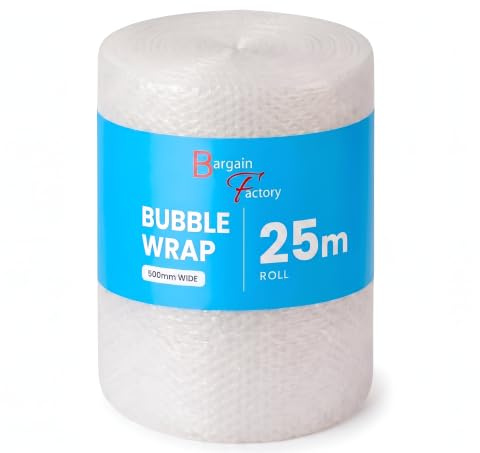 Bargain Factory Extra Large 500mm X25m Roll of Quality Bubble Cushioning Wrap Roll - Strong, Affordable, and Ideal for House Moving, Removals, Packing, Shipping, and Mailing
