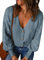 Dokotoo Strickjacke Damen V-Ausschnitt Cardigan Elegant Einfarbig Kurz Strickmantel Strickcardigan Herbst Winter Strickpullover Jacke mit Knopf, himmelblau, S