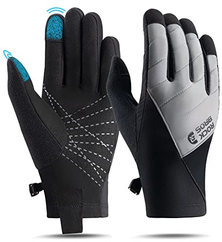 ROCKBROS Fahrrad Handschuhe Winter/Herbst Thermo Sporthandschuhe Vollfinger Stoßfeste Fahrradhandschuhe zum Radfahren, Laufen, Wandern Herren/Damen L